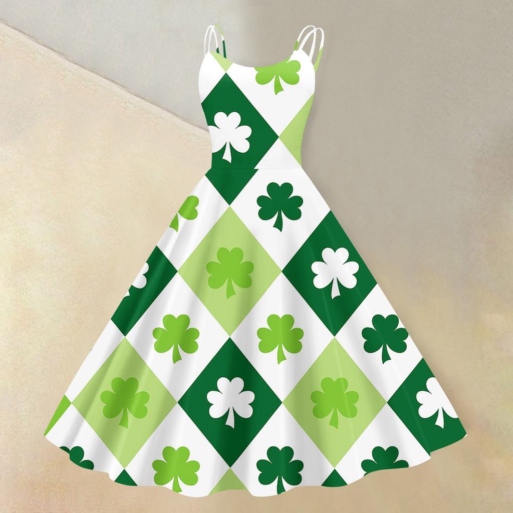 Women's St. Patrick's Day Print Sexy Off-Shoulder Punk Retro Dress