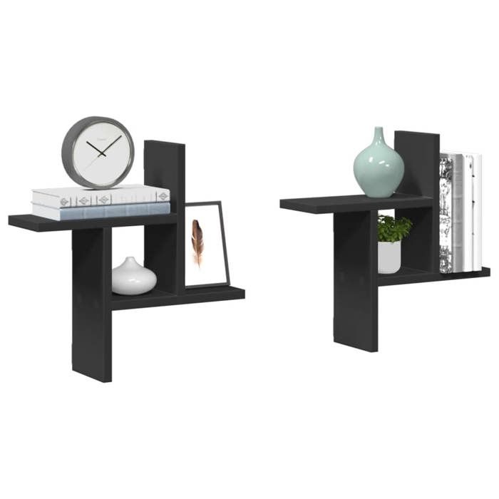 VidaXL Wall Shelves 2 Pcs Black 38x12x38 Cm Engineered Wood 853246
