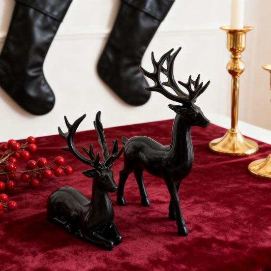 2/4Pcs Christmas Reindeer Statue Standing Sitting Elk Silhouette Figurine Deer Sculpture Home Office Desktop