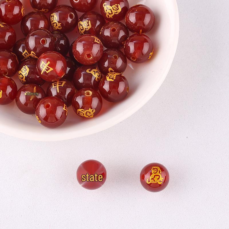 Браслет и подвеска из красного агата с бусинами знаков зодиака и разделительными бусинами-бочонками для DIY