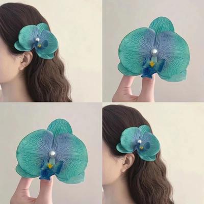 Заколка-клипса для волос с орхидеей-бабочкой, заколка для волос Phalaenopsis с жемчугом, заколка для волос с цветком, аксессуары для волос