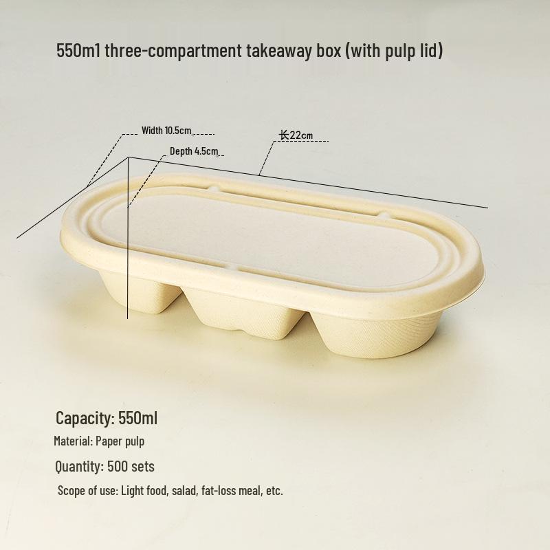 Eco-friendly Three-Compartment Disposable Bento Box – Microwaveable Paper Lunch Container for Salads and Light Meals