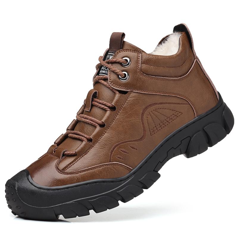 Зимние мужские ботильоны из кожи, теплая спортивная обувь, повседневная обувь с мехом, удобные дышащие зимние ботинки, модные кроссовки для бега