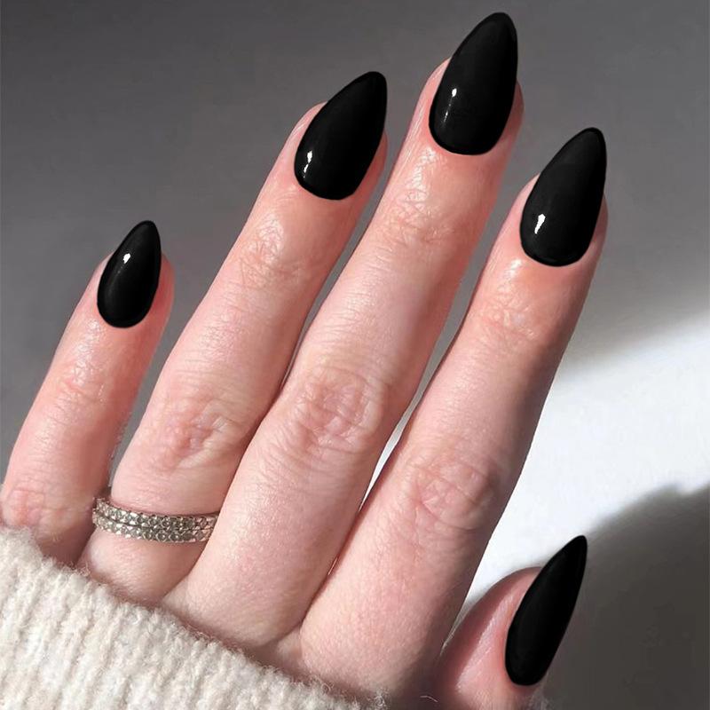 2Nail Patch Короткие миндалевидные накладки на ногти Носимые съемные однотонные черные накладки на ногти 30 шт.