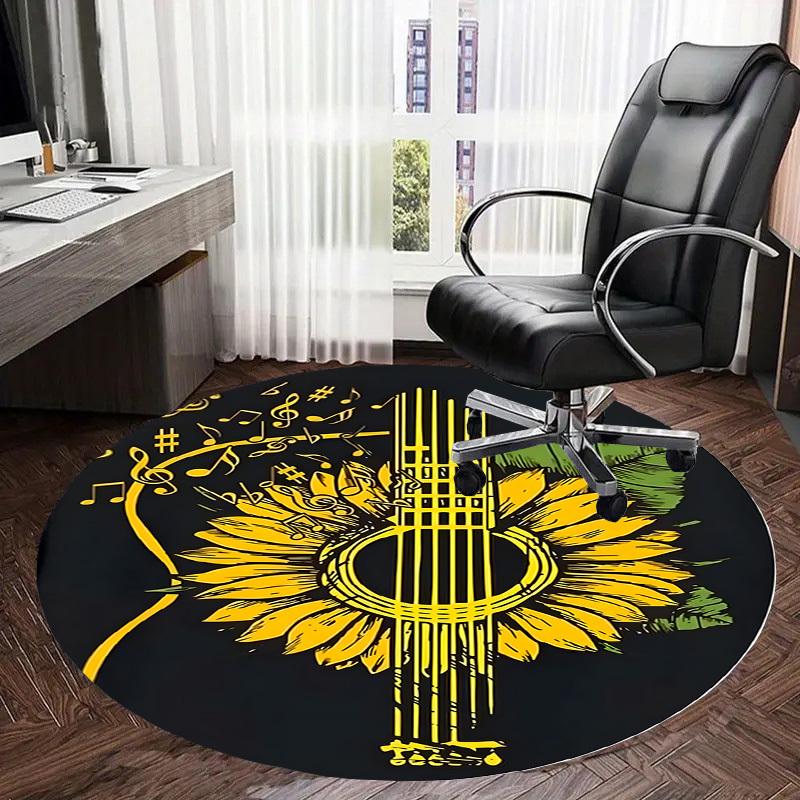 1pc Office Carpet Chair Mats Sunflower Guitar Music Notes Artwork Perfect for Decorating Office Chairs, Living Rooms, Or Bedrooms