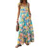 Women Dresses Summer Floral Sleeveless Maxi Dress Casual Spaghetti Strap Tiered Flowy Beach Long Dress