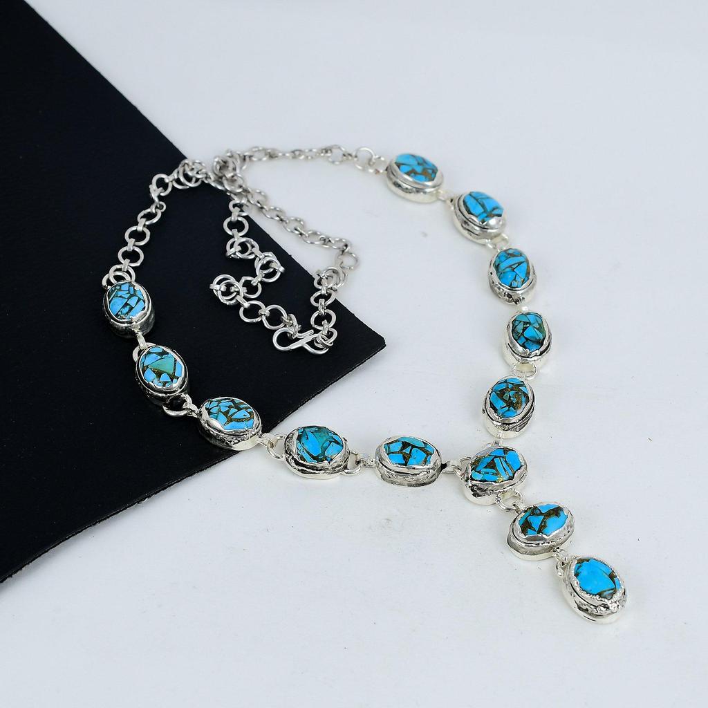 Украшения ручной работы из драгоценных камней с синей медью и бирюзой, ожерелье из стерлингового серебра 925 пробы, ожерелье из бирюзового серебра для жены, ожерелье унисекс, подарок для любви