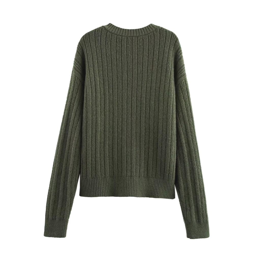 Весна 2025 Женский облегающий вязаный кардиган с круглым вырезом и длинными рукавами