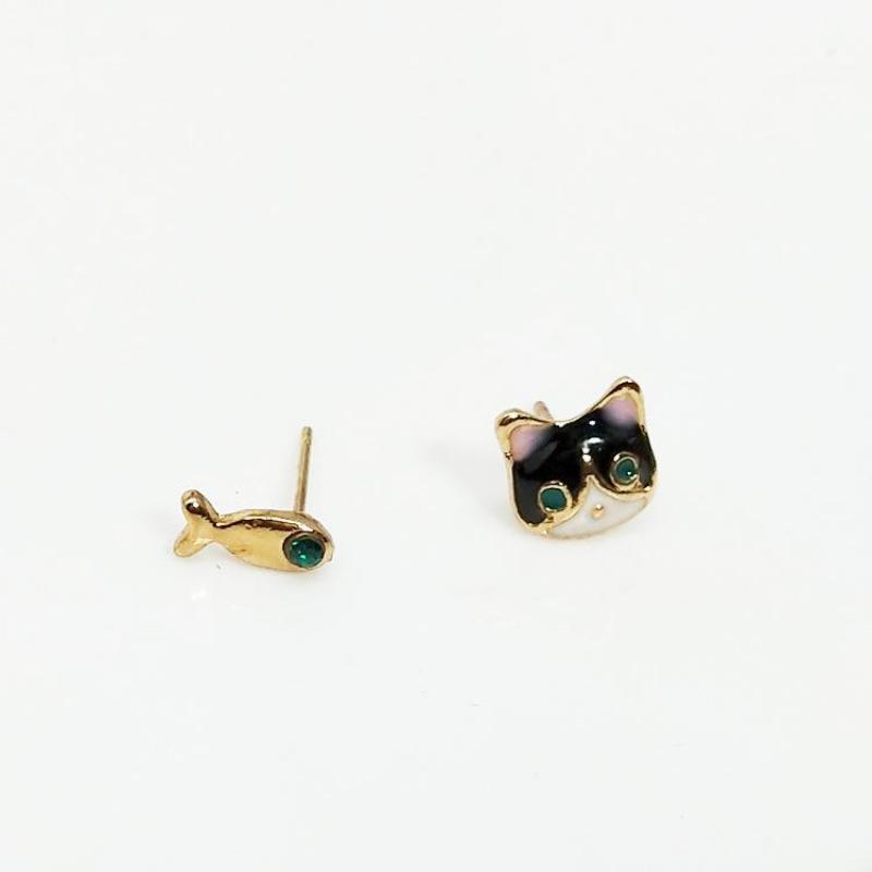 Simple Fashion Earrings Jewelry High Quality Blue Crystal Cat And Fish Asymmetric Earring For Women Boucle D'oreille Femme
