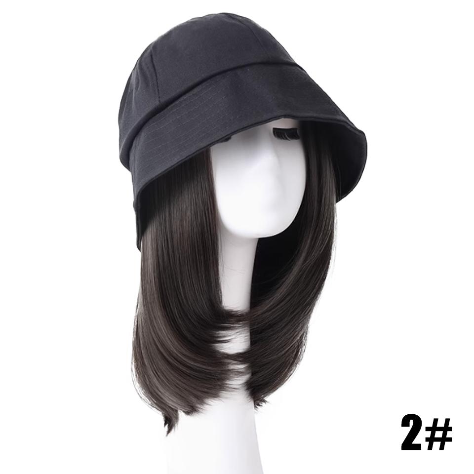 WTB Synthetic Wig Women's Hat Wig One-piece Daily Black Fisherman's Sun Protection Hat Straight Hair Wig Hat Wig Party Wig