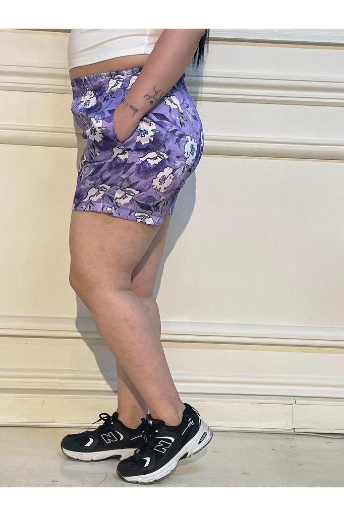 Женские модные шорты большого размера и бермуды атласные фиолетовые шорты больших размеров с эластичной резинкой на талии и боковыми карманами