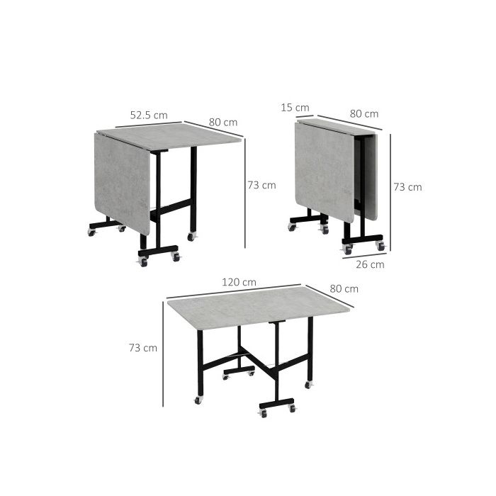 Table de salle à manger pliante - MUVOE - Extensible 4-6 personnes - Pieds en acier - Roulettes