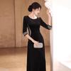 Черное вечернее платье на осень и зиму для женщин, новое изысканное бархатное, темперамент для ведущего банкета, достойная атмосфера