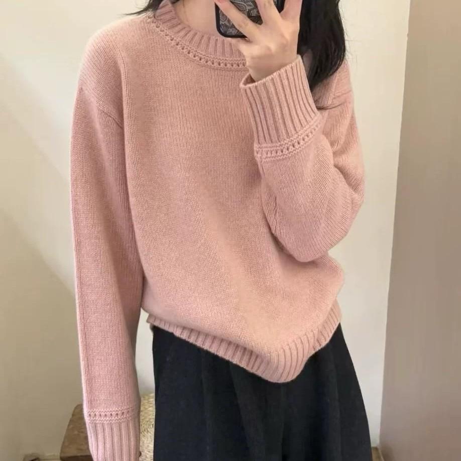 Women's Thick Wool Sweater - Round Neck, Loose Fit, Soft & Fluffy, Drop Shoulder Sleeves, Casual Style, Perfect Outerwear Cashmere Layer.
