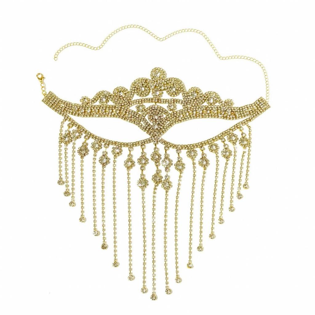 Ornate Geometric Masquerade Mask with Rhinestones Sparkling Rhinestone Fringe