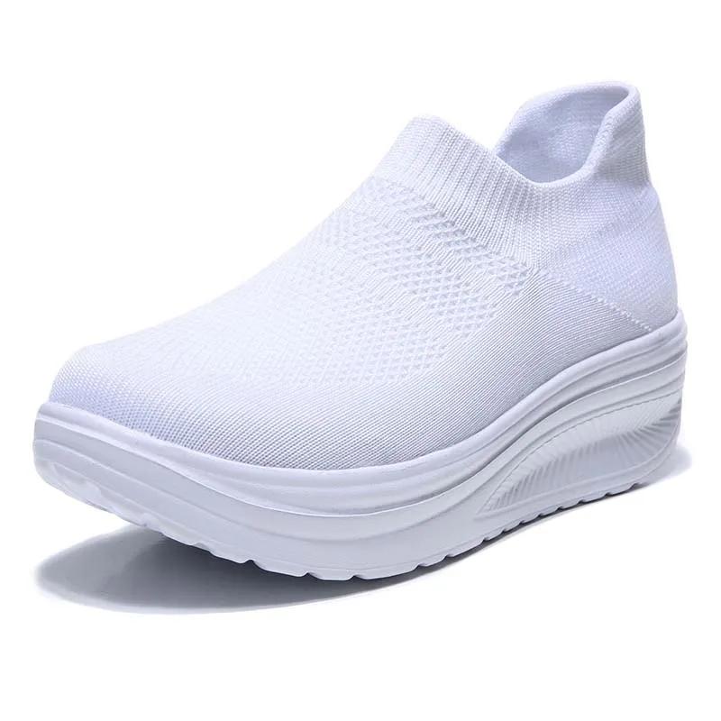 Fashionable Casual Shoes 2024 New Mesh Breathable Versatile Wedge Heel Solid Color Temperament Vulcanized Women's Shoes Sneaker