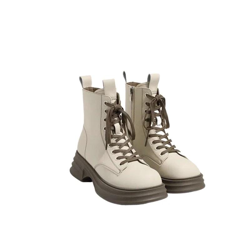 Модные женские 2024 Осень/Зима Новые ботинки в британском стиле в ретро-стиле на шнуровке на сплошной толстой подошве