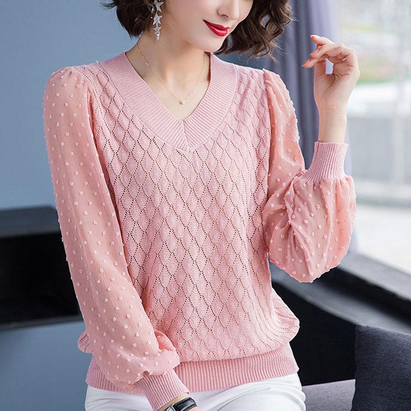 Женский трикотаж с v-образным вырезом, осень 2023, новый свободный свитер, женская нижняя рубашка