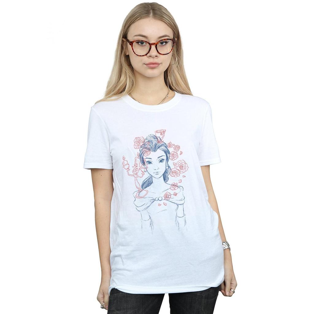 Disney Womens/Ladies Belle Lumiere Sketch Cotton Boyfriend T-Shirt