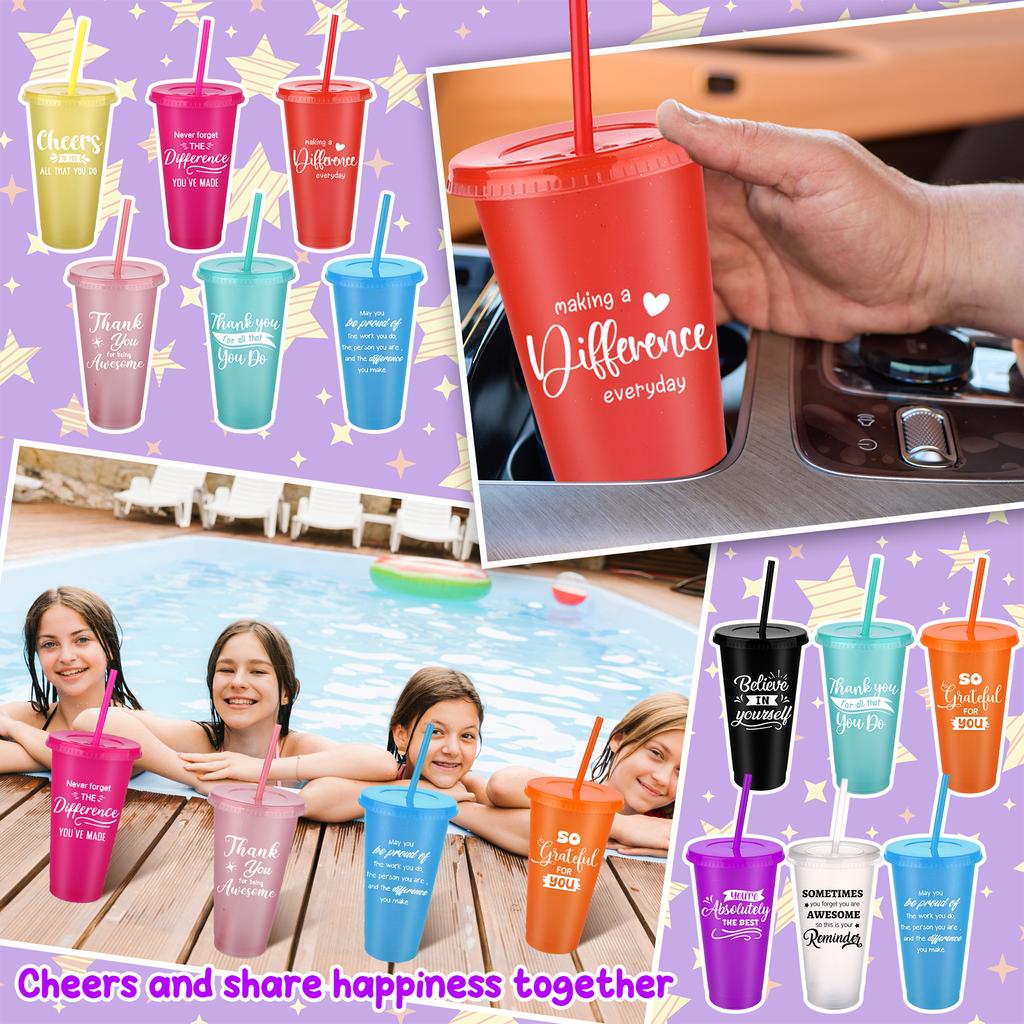 20 шт. стаканов Thank You оптом 24 унции вдохновляющие пластиковые стаканы блестящие многоразовые стаканы с трубочкой и крышкой холодный кофе вода B