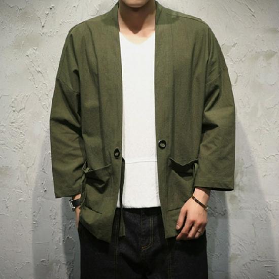 Мужской китайский стиль, рукав три четверти, костюм-кимоно, кардиган Тан - лен, летний свободный крой