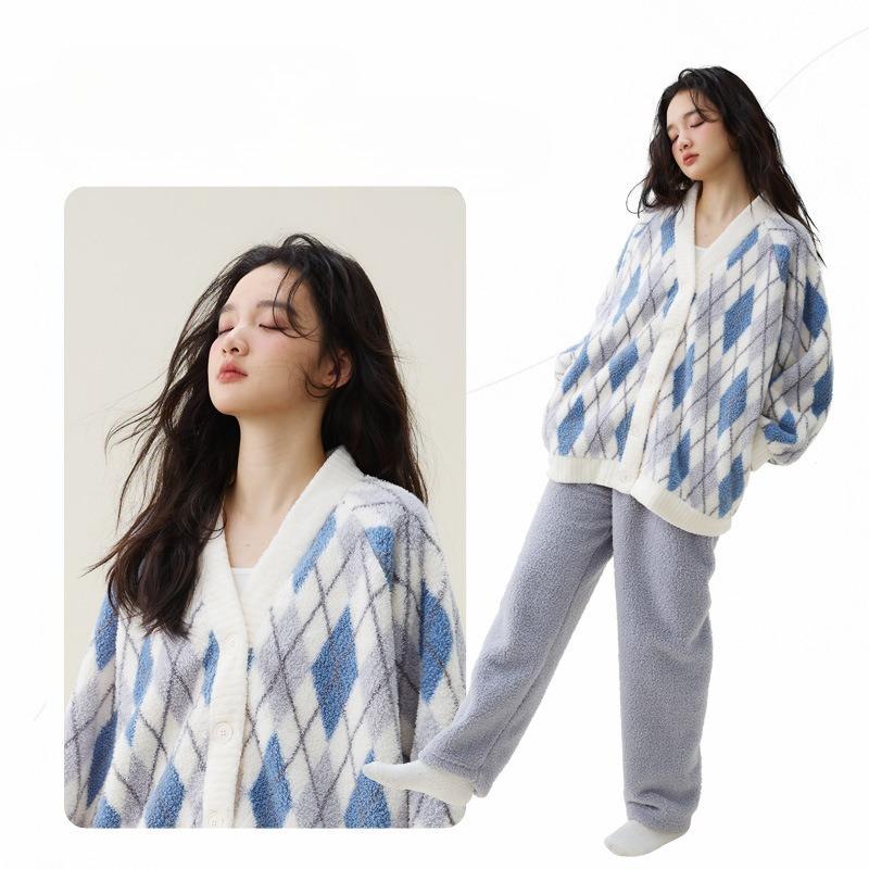 Осень и Зима, Коралловый Флис, Женские Кардиганы, Толстая Пижама, Костюмы, Домашняя Одежда, Теплая Пижама для Осени и Зимы, Толстый Дизайн