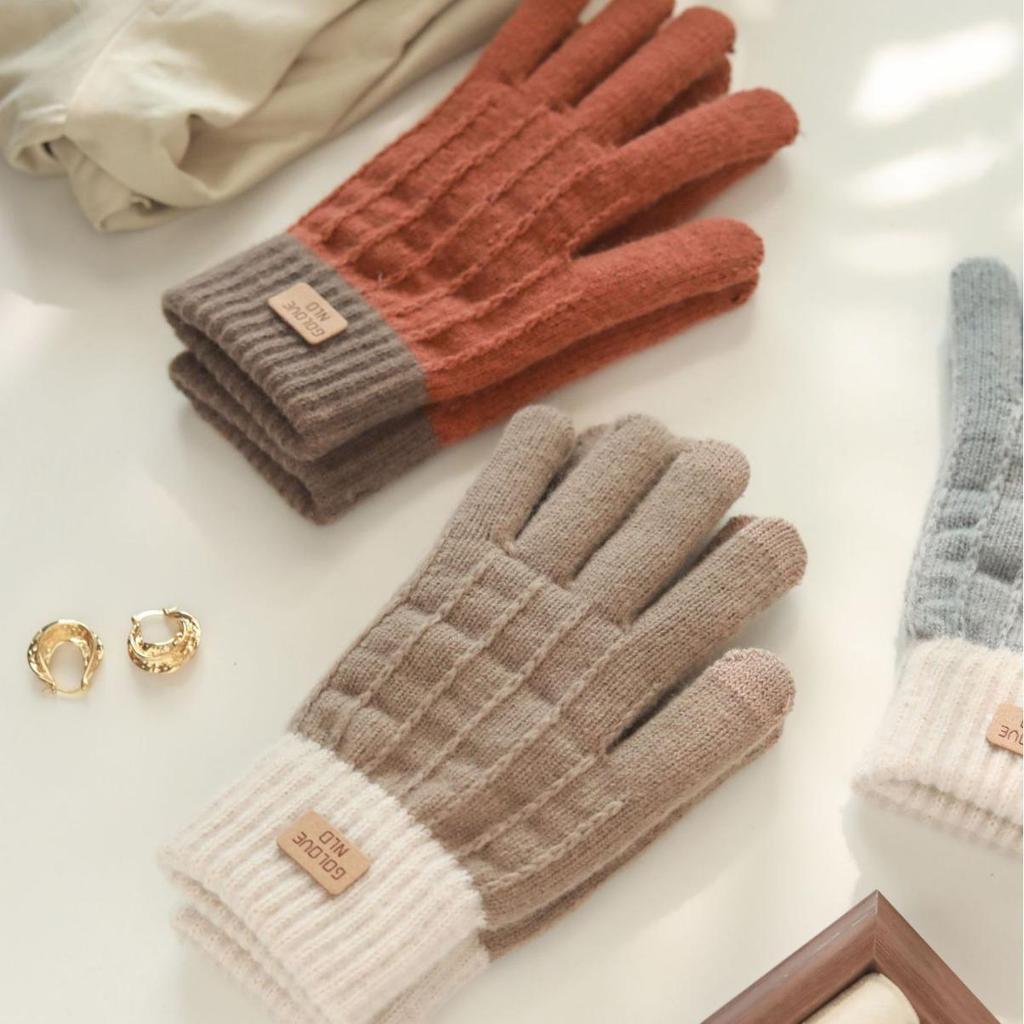 Зимние перчатки для велоспорта с сенсорным экраном в корейском стиле с бархатной подкладкой - теплые, унисекс, шерсть