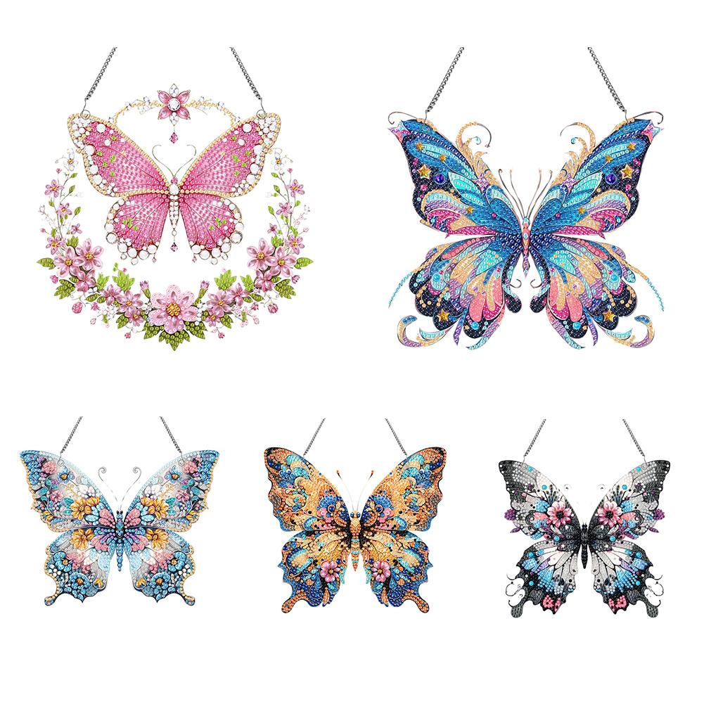 Butterfly Theme 2D Flat DIY Special Shape Hanging Diamond Art Kits Diamond Painting Set Diamond Art Pendant Wall Door Decoration