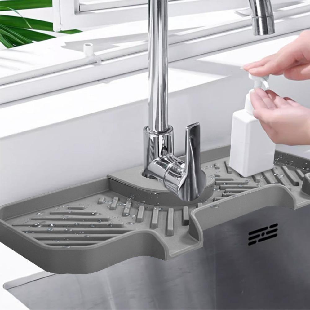 Behind Faucet Water Catcher Mat Silicone Bar Soap Holder Sink Draining Tray Kitchen