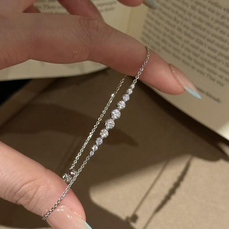 Sterling Geometric Layering Bracelet With Zirconia Gradient Design Minimalist Luxury Womens Jewelry Daily Wear