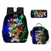 Kids School Backpack Set With Cartoon Smiling Creatures - 3-Piece Oxford Fabric Bag Elementary Students