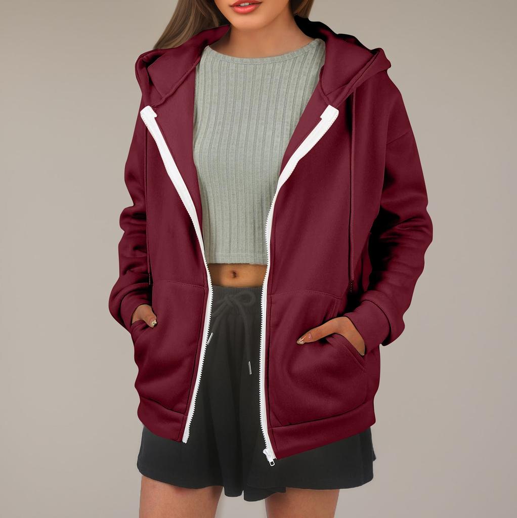 Женская толстовка с капюшоном, однотонная, с длинными рукавами, свободная спортивная куртка с капюшоном