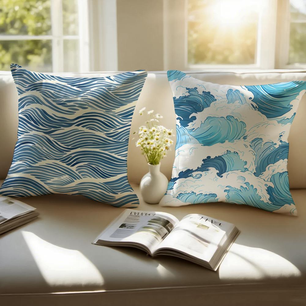 Elegant Chinese traditiona Wave Cliff Pattern Cushion Cover Pillowcase Antidustmite Invisible Zipper Short Plush Sofa Cushion