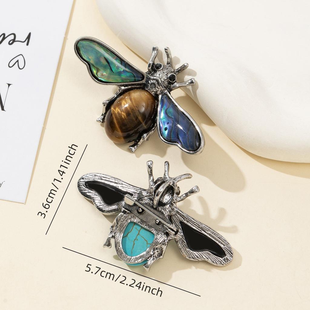 1Pc, Natural Stone Ladybird Shape Brooches, Boho Reiki Healing Crystal Amethyst Malachite Lapis Lazuli Gemstone Brooch Pin for Women Men Jewelry