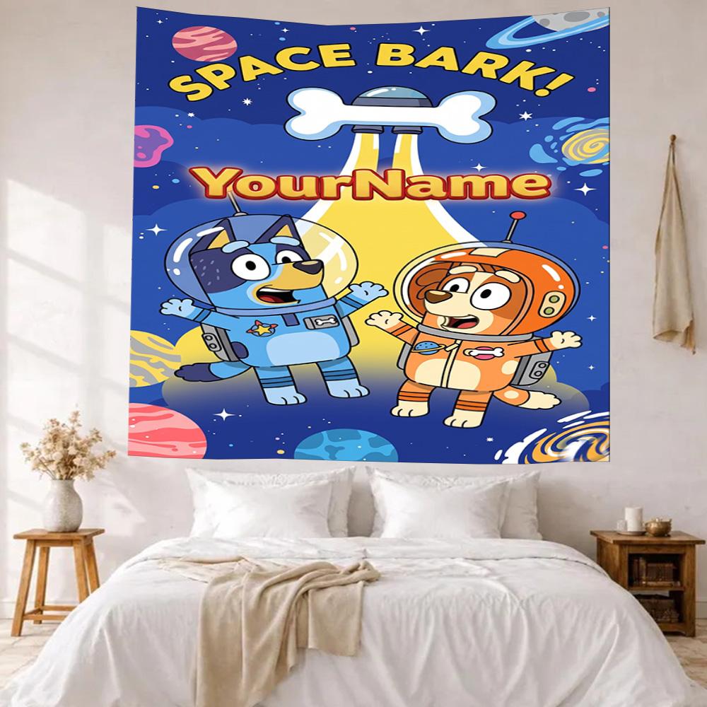 Bluey Custom Your Name Wall Decor Tapestry Art For Pet Memorial Birthdaywedding Party Backdrop Family Gift