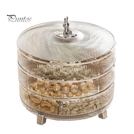 Трехслойный разделенный поднос для подачи орехов с крышкой, вращающийся на 360 градусов. Прозрачный пластиковый контейнер для закусок. Хранение сухофруктов без бисфенола-А.