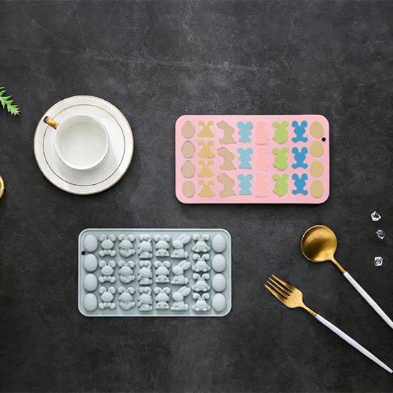 Пасхальная Шоколадная Форма 27 Ячеек Дизайн Кролика и Пасхального Яйца Силиконовая Форма Легко Моется Пищевой Силикон Для Конфет Желе Мусса Форма Для Выпечки