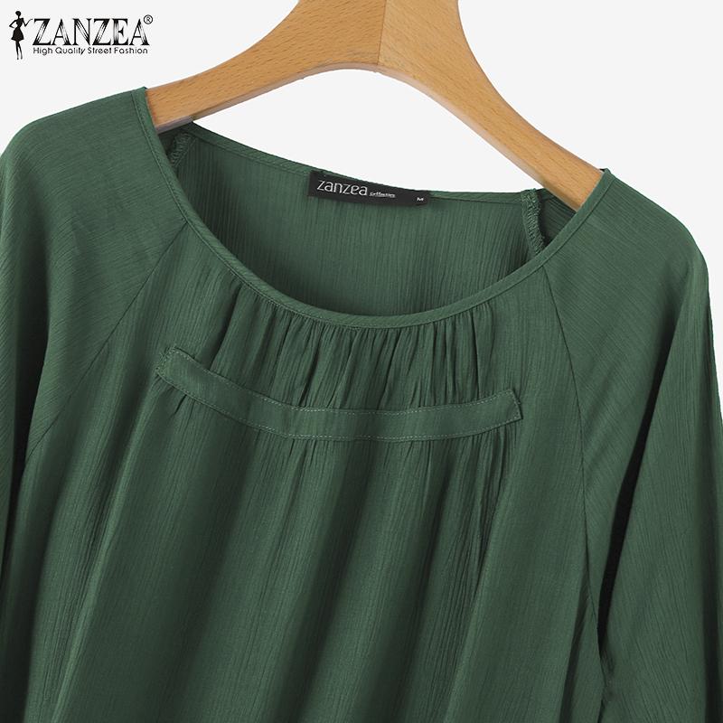 ZANZEA Женская повседневная свободная летняя блузка с круглым вырезом и рукавами 3/4