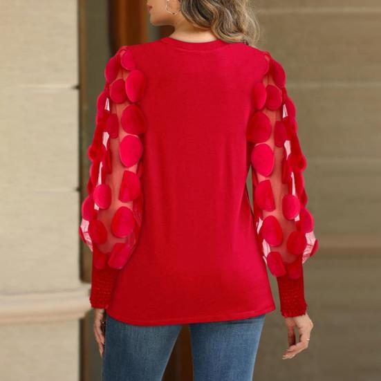 Женские топы с круглым вырезом, сетчатые, с ажурными буфами, с длинными рукавами, однотонные, универсальные, стильные, блузки