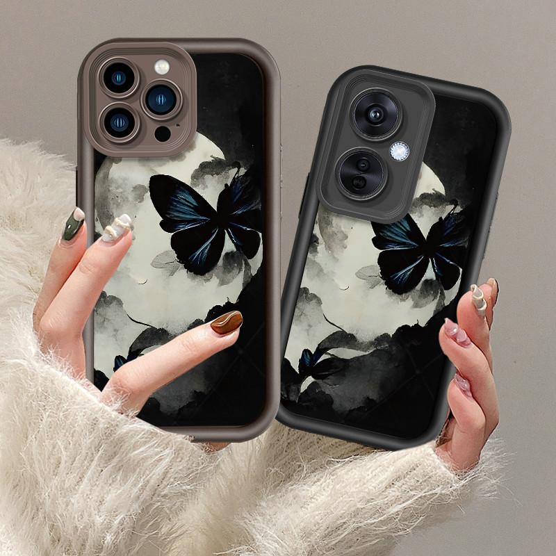 Moon Blue Butterfly Printed Fashion Case Flexible Soft Silicone TPU Shell Full Back Cover for iPhone Samsung