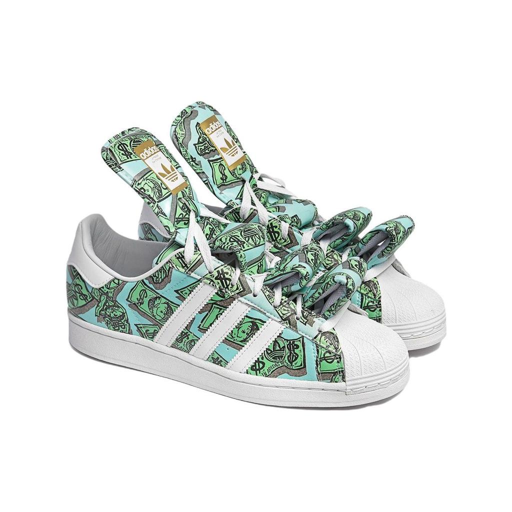 Кроссовки Jeremy Scott x adidas Superstar Money Унисекс Зеленые Обувь-Белый Золотой-Металлик HP6596