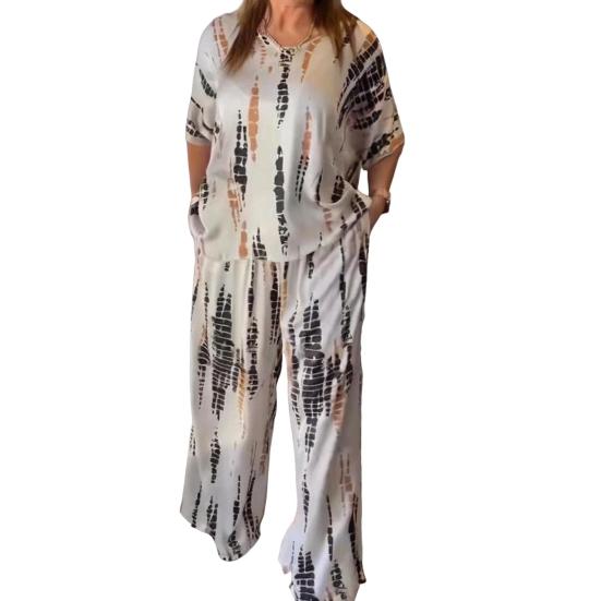 Женский комплект из двух предметов больших размеров, летний повседневный, с круглым вырезом и коротким рукавом