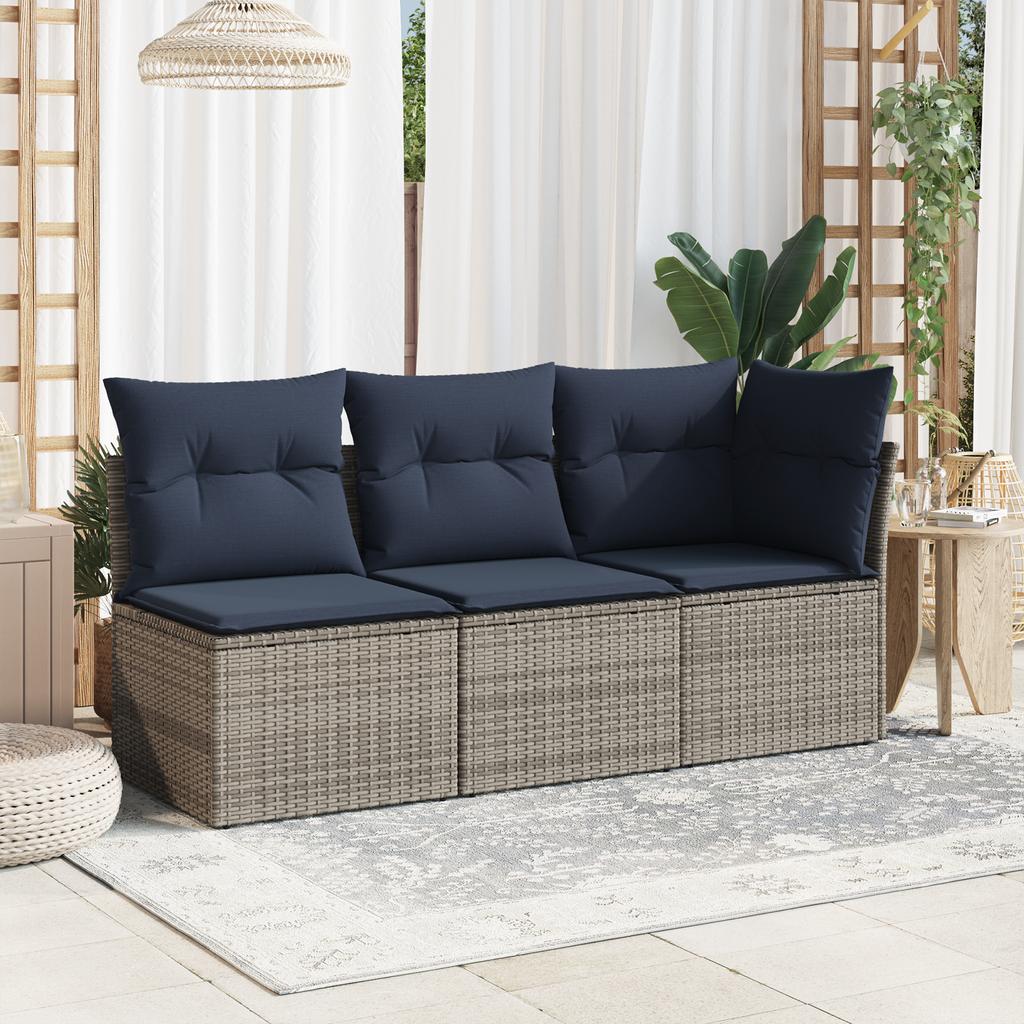 Garden Sofa with Cushions 3 Seater Grey Poly Rattan