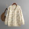 Autumn and Winter Women's Knitted Cardigan Sweater Jacquard Knit Sweater V-neck Long Line Pattern Loose Jacket
