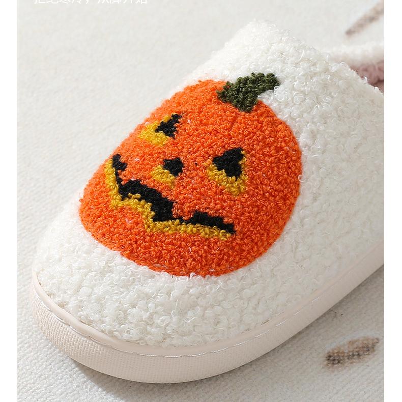 Новые теплые зимние хлопковые тапочки с рисунком тыквы на Хэллоуин для мужчин и женщин, домашние домашние хлопковые тапочки для пар