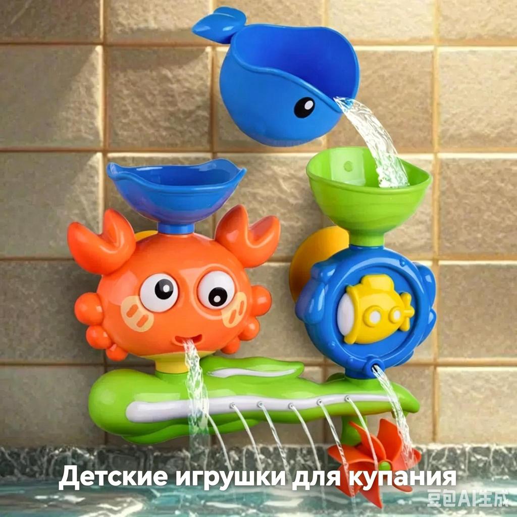 Водные игрушки 'Краб и Кит' для детей в ванну с вращающимися глазами и фонтанчиком-колесом