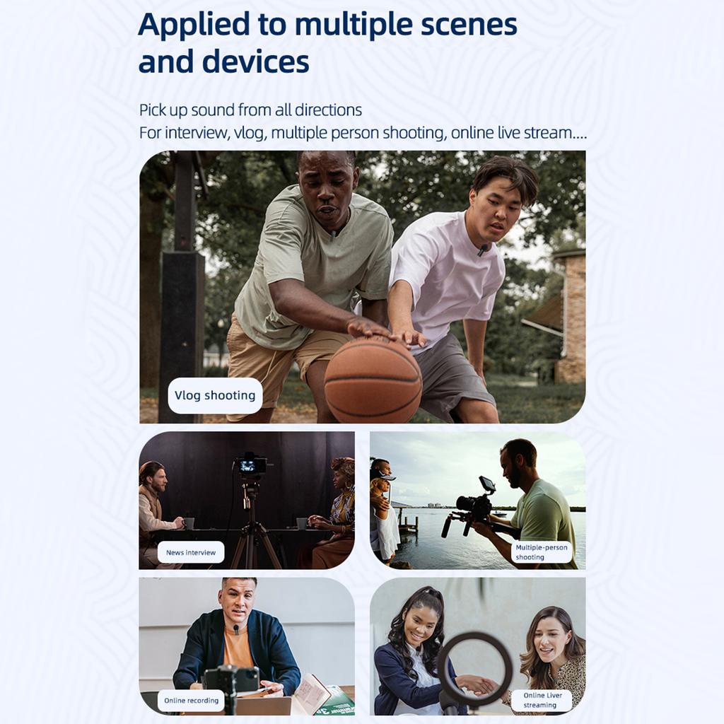 One-Trigger-Two 2.4G Wireless Microphone System Clip-on Microphone for Phone Omnidirectional Mini