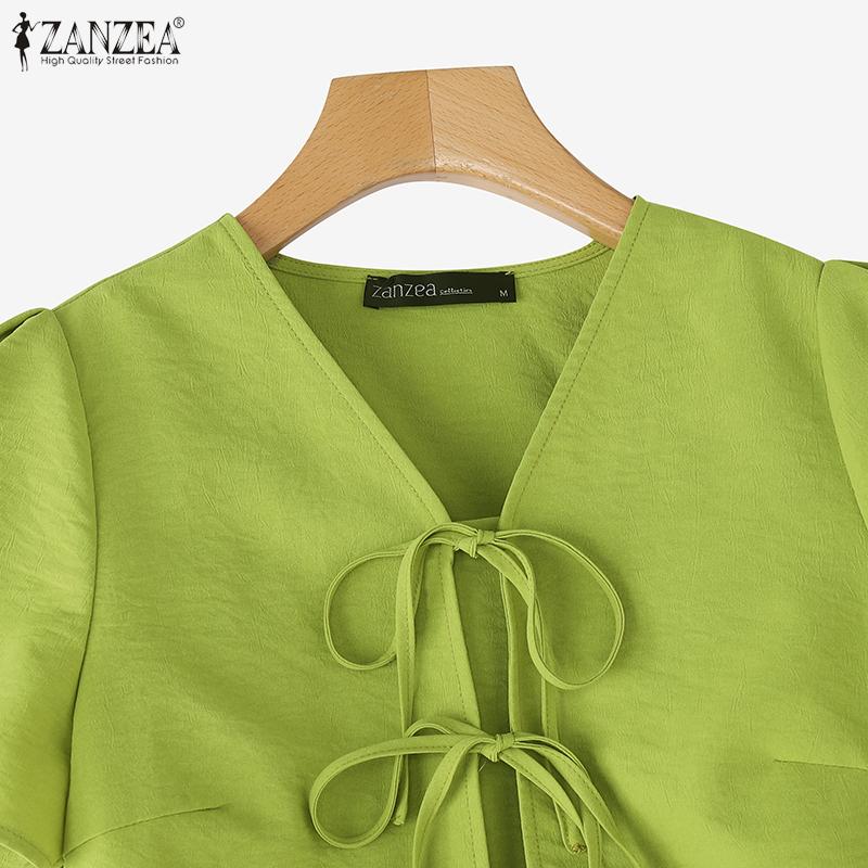 ZANZEA Женское повседневное летнее платье с коротким рукавом и V-образным вырезом