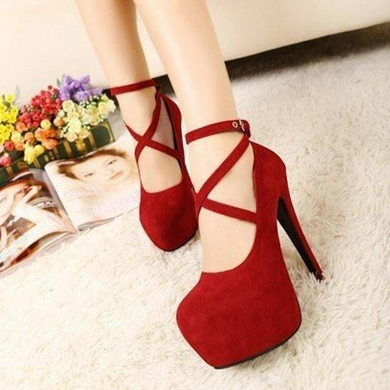 Women's Stiletto High Heels - Red Suede Waterproof Platform, Nightclub & Wedding Shoes, Large Sizes for Summer