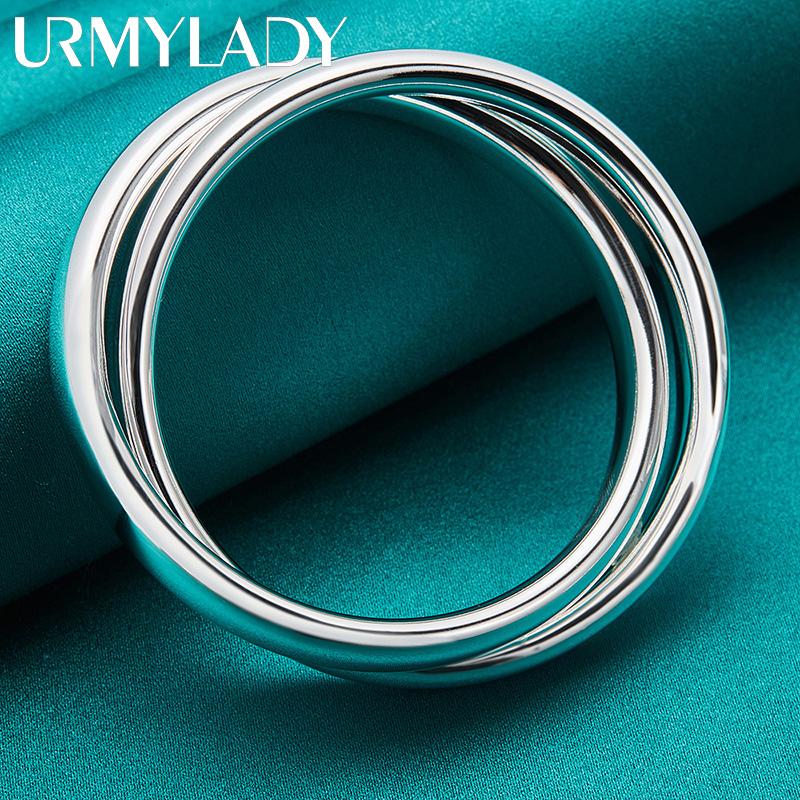 Браслеты из стерлингового серебра 925 пробы с двойным круглым кольцом, браслет для женщин, очаровательные модные украшения